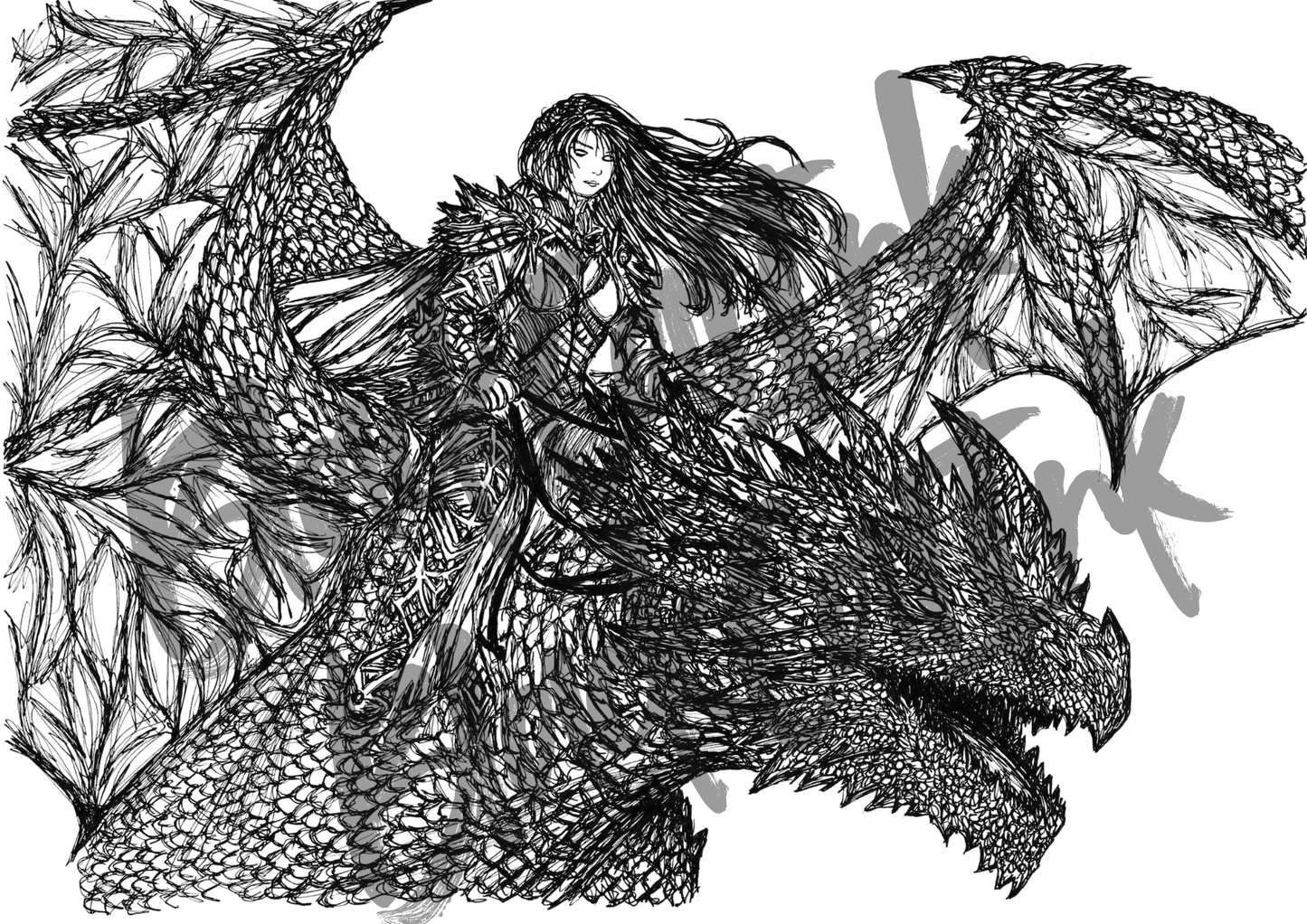 Dragon Rider- A4 & A3 Size Available (Handmade)