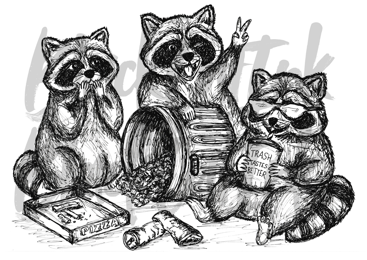 Racoons - A4 & A3 Size Available (Handmade)
