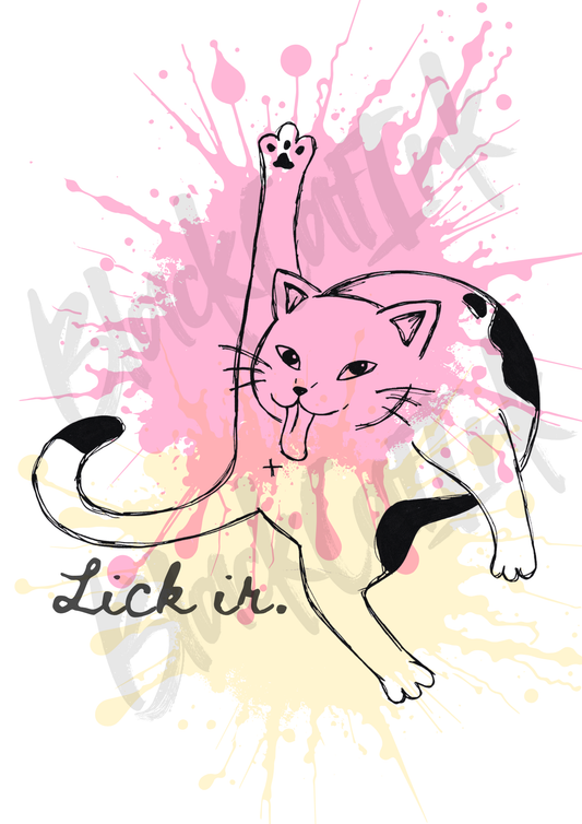 Cat Lick Print - A4 & A3 Size Available (Handmade)