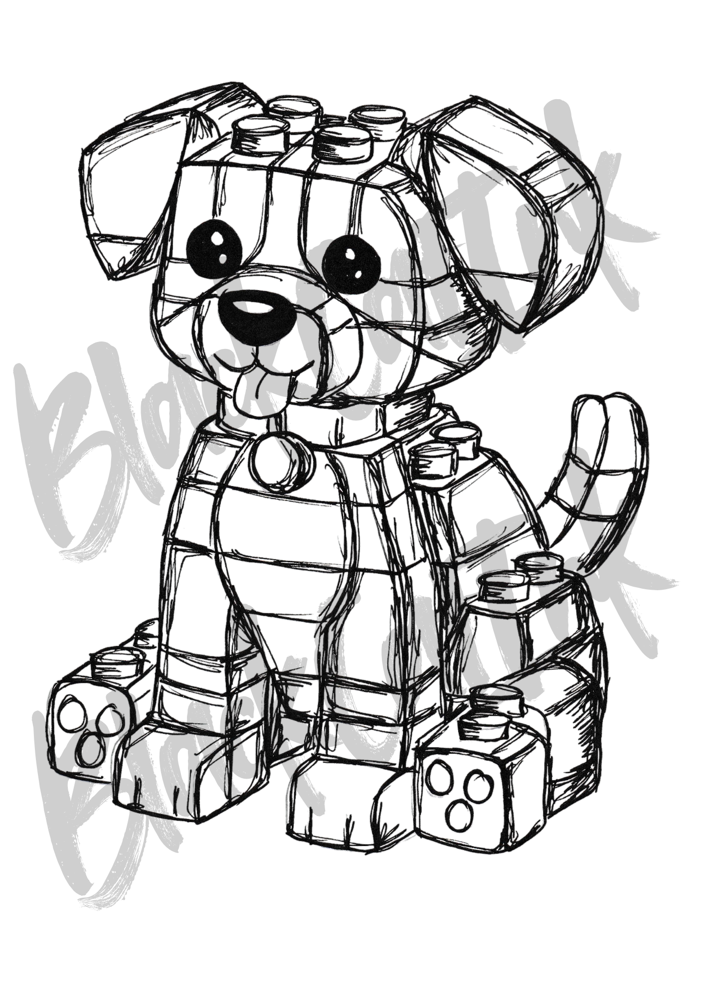Lego Dog - A4 & A3 Size Available (Handmade)