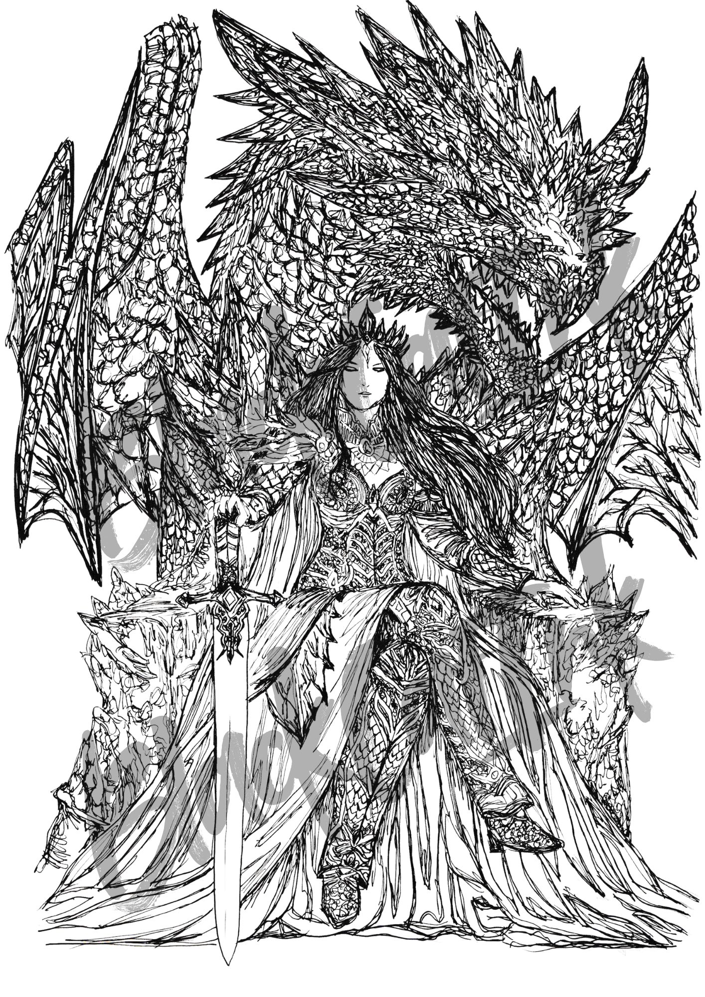 Dragon Queen - A4 & A3 Size Available (Handmade)