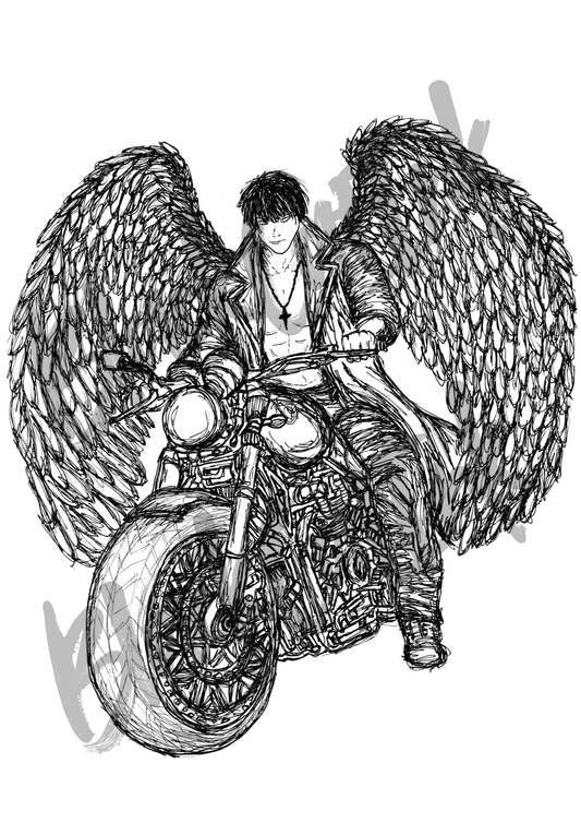 Faye King Bike Rider - A4 & A3 Size Available (Handmade)
