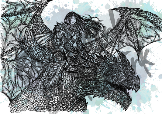Dragon Rider- A4 & A3 Size Available (Handmade)