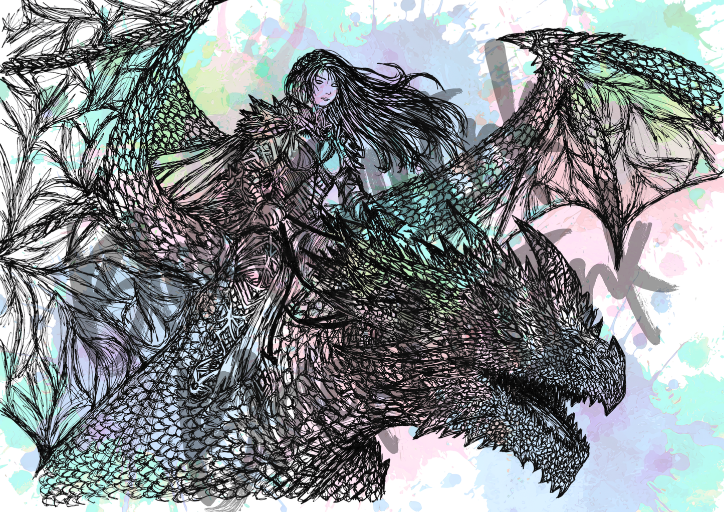 Dragon Rider- A4 & A3 Size Available (Handmade)