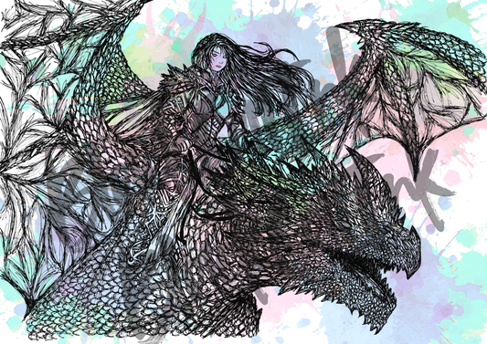 Dragon Rider- A4 & A3 Size Available (Handmade)