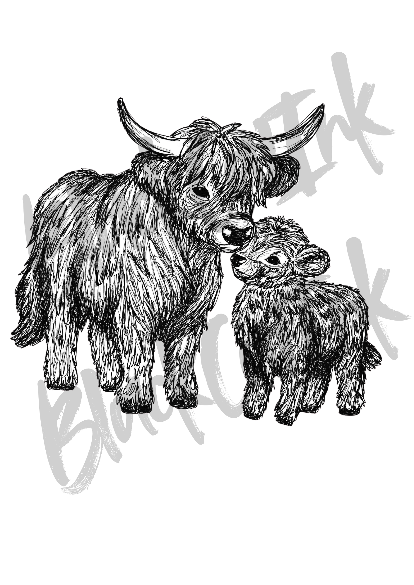 Highland Cows - A4 & A3 Size Available (Handmade)