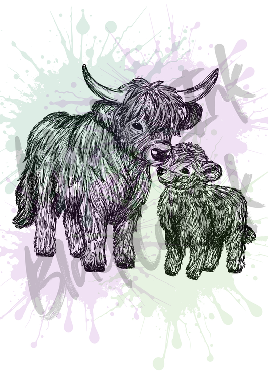 Highland Cows - A4 & A3 Size Available (Handmade)