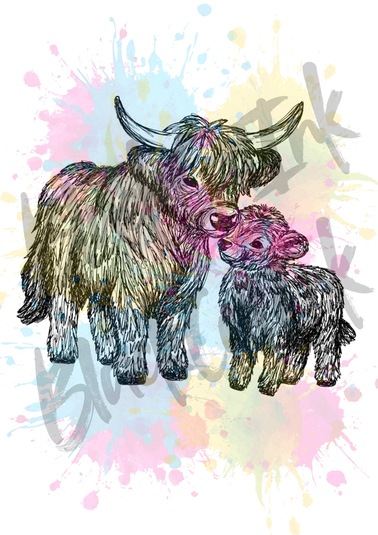 Highland Cows - A4 & A3 Size Available (Handmade)