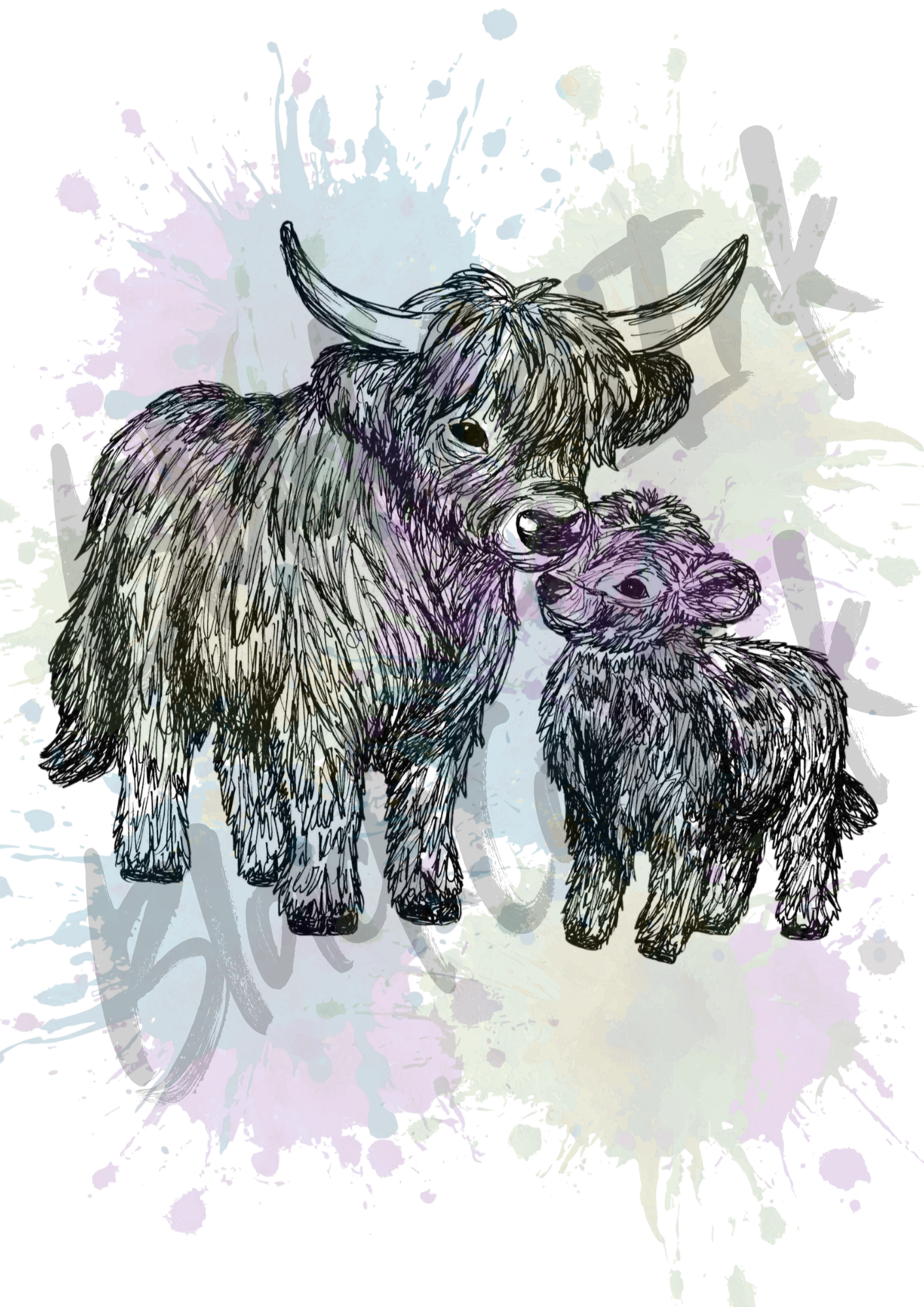 Highland Cows - A4 & A3 Size Available (Handmade)