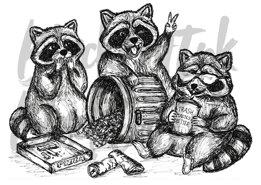 Racoons - A4 & A3 Size Available (Handmade)