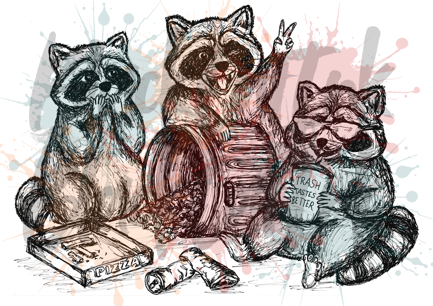 Racoons - A4 & A3 Size Available (Handmade)