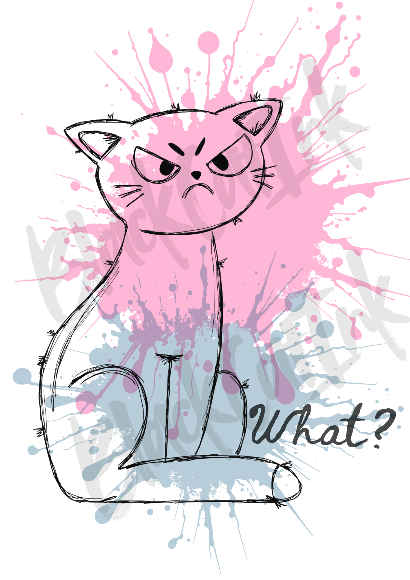 Angry Cat Print - A4 & A3 Size Available (Handmade)