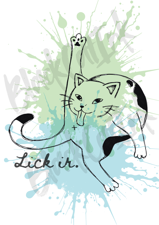Cat Lick Print - A4 & A3 Size Available (Handmade)