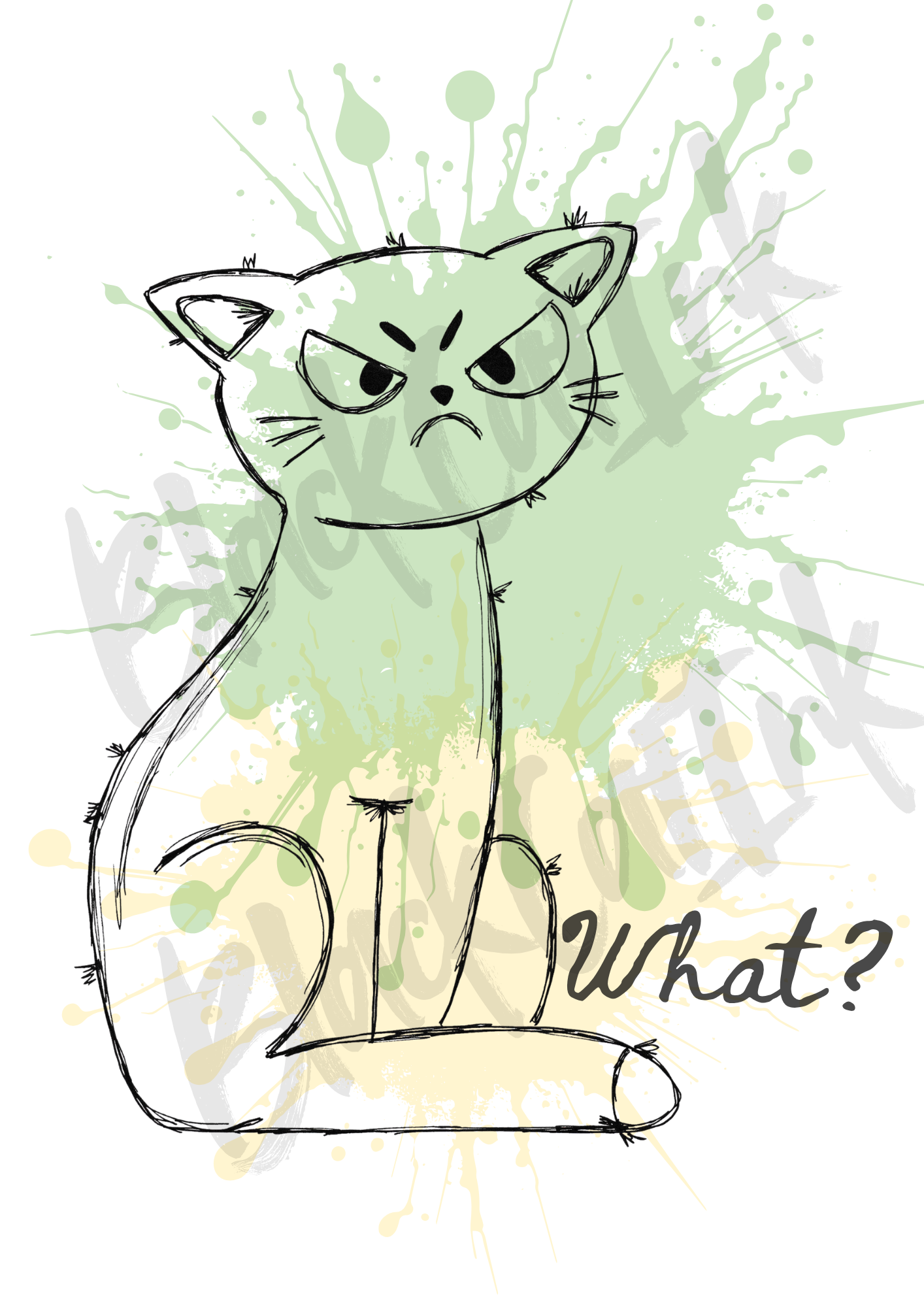 Angry Cat Print - A4 & A3 Size Available (Handmade)