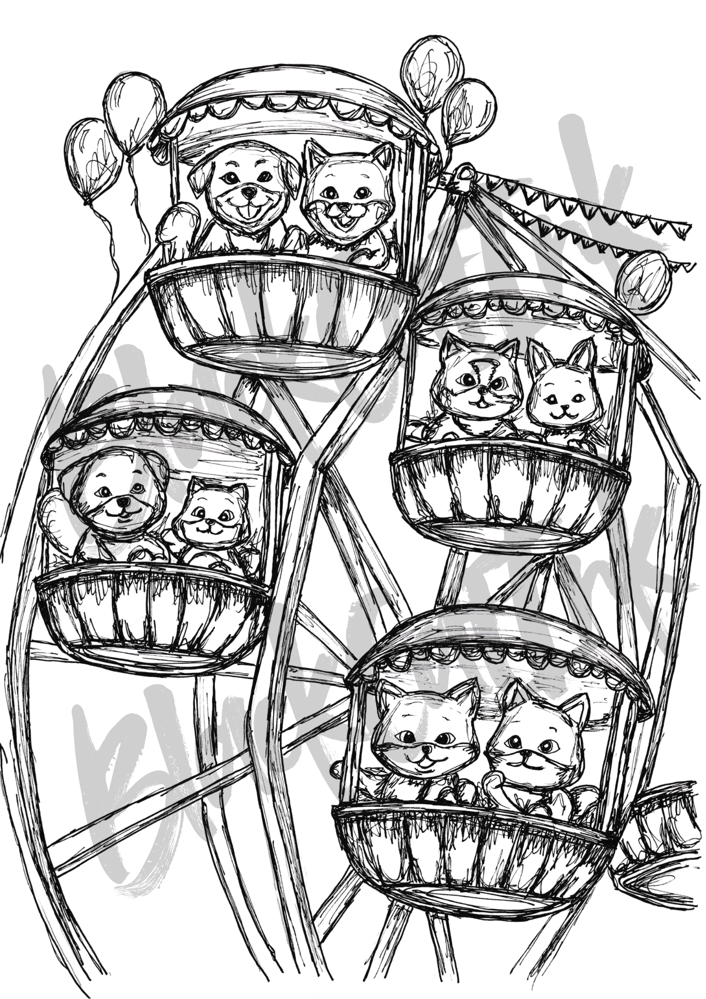 Animal Fairground Ride - A4 & A3 Size Available (Handmade)