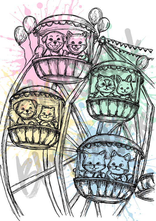 Animal Fairground Ride - A4 & A3 Size Available (Handmade)