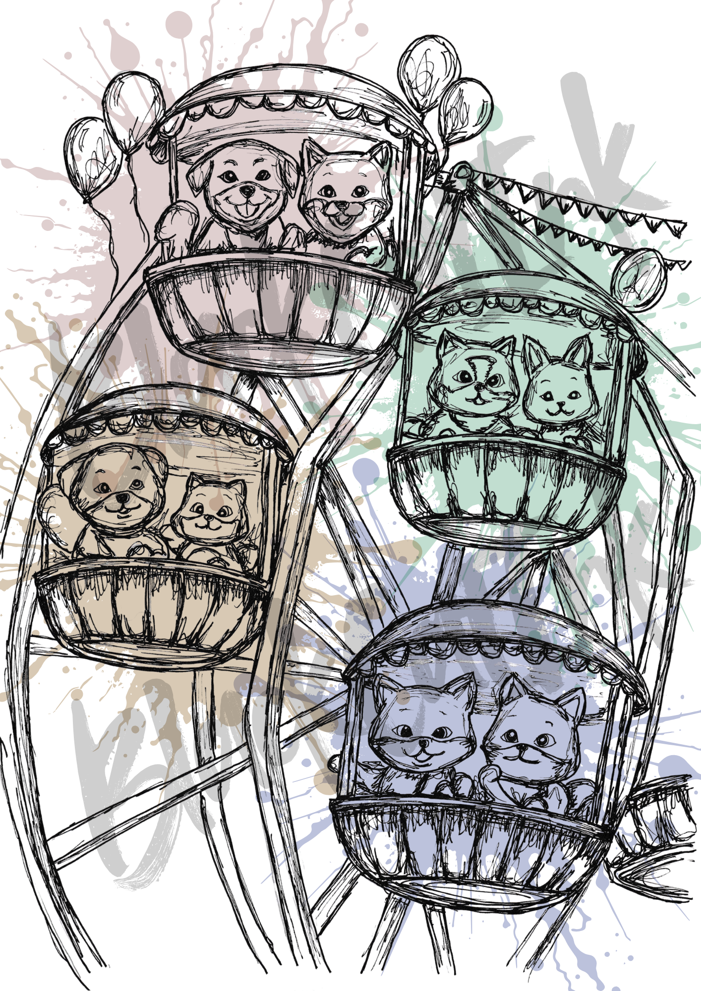 Animal Fairground Ride - A4 & A3 Size Available (Handmade)