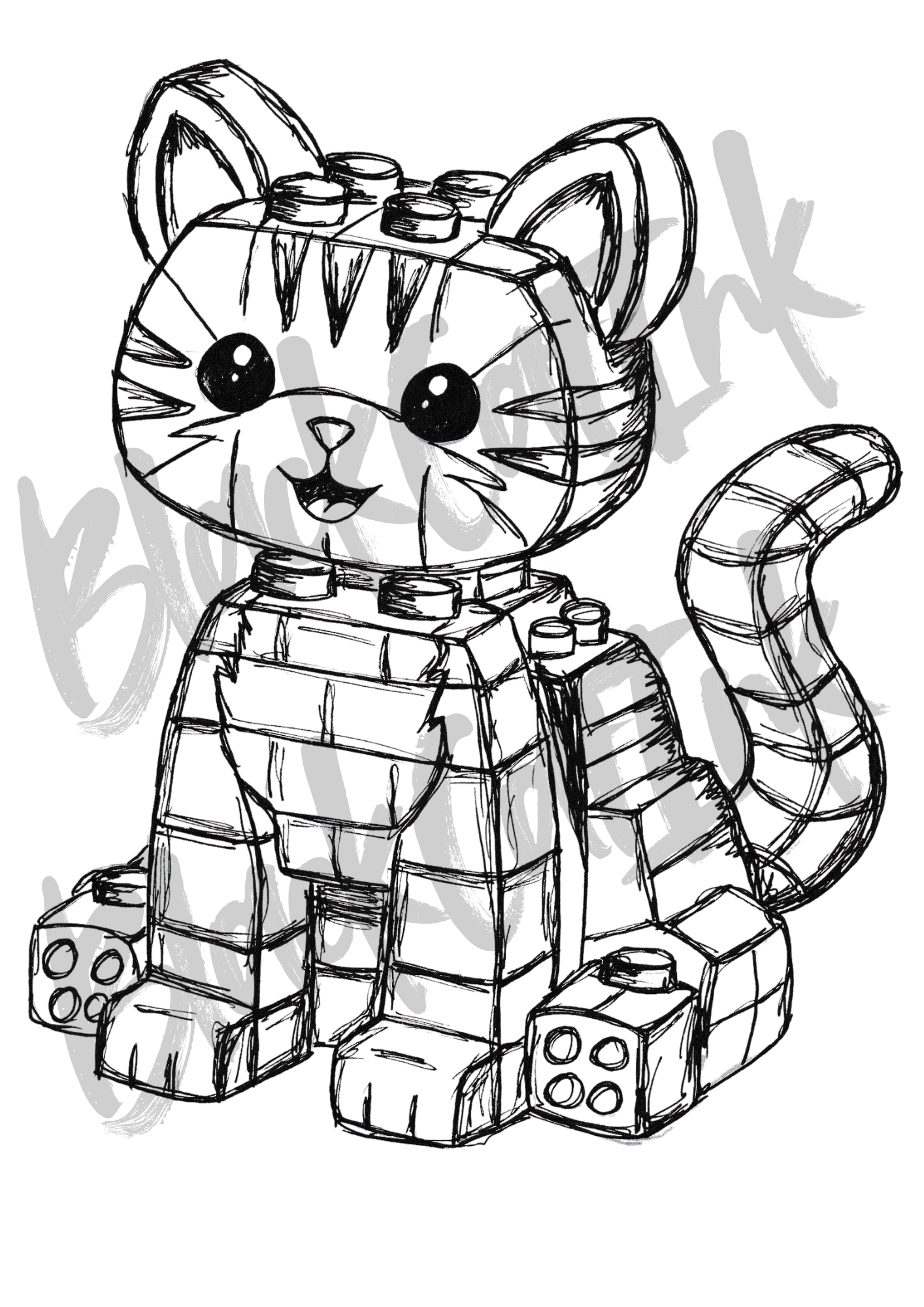 Lego Cat - A4 & A3 Size Available (Handmade)