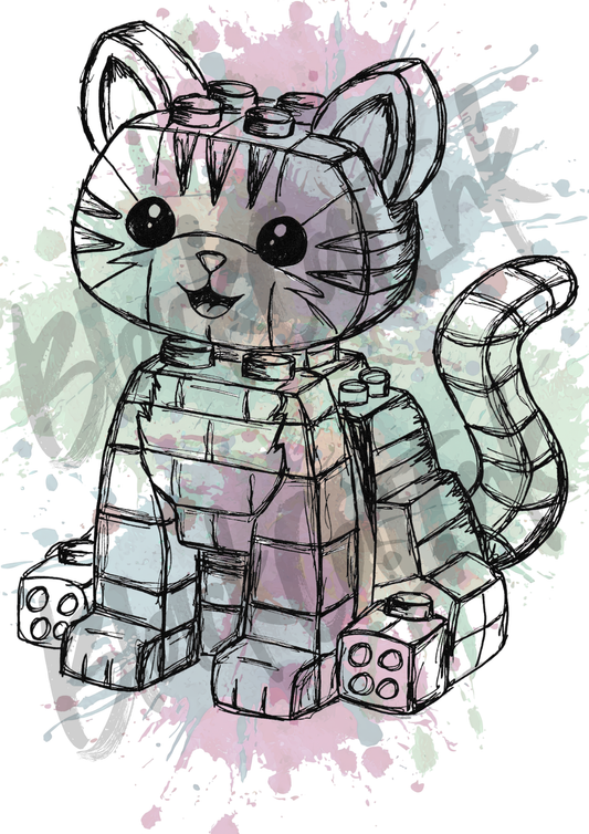 Lego Cat - A4 & A3 Size Available (Handmade)