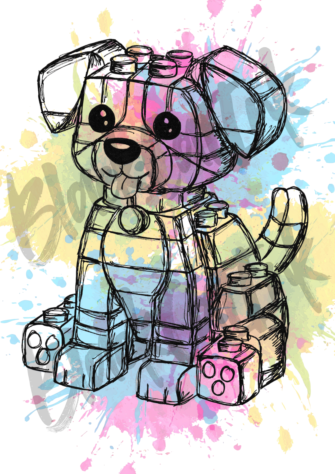Lego Dog - A4 & A3 Size Available (Handmade)