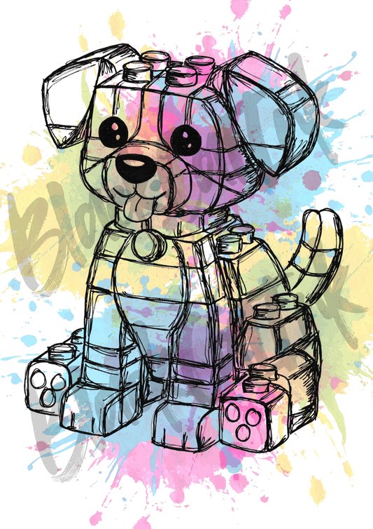 Lego Dog - A4 & A3 Size Available (Handmade)