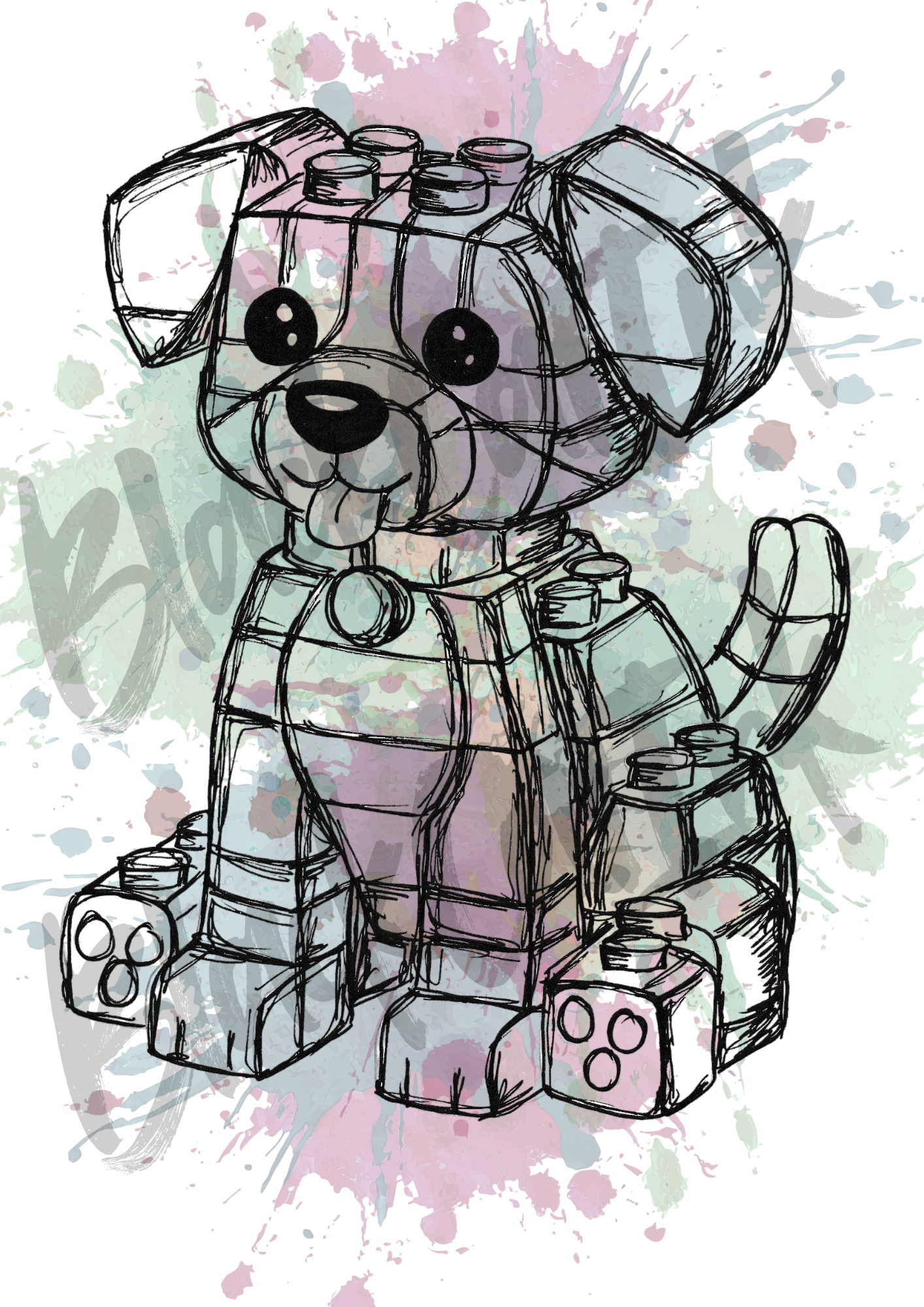 Lego Dog - A4 & A3 Size Available (Handmade)