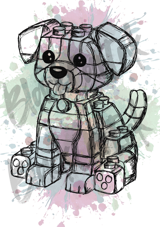 Lego Dog - A4 & A3 Size Available (Handmade)