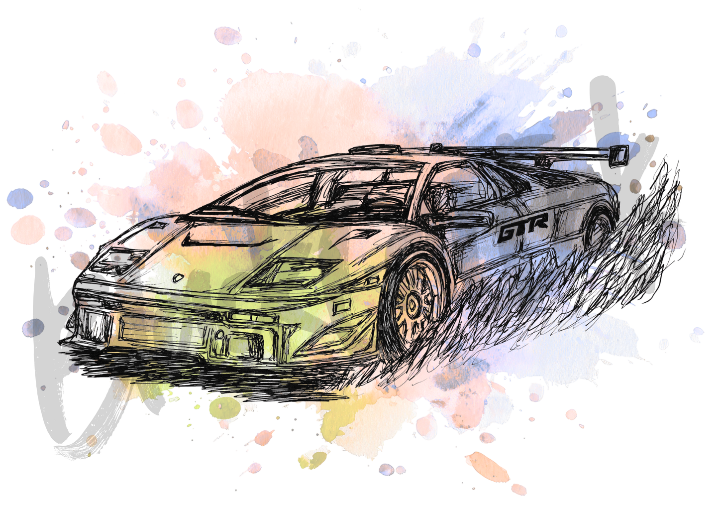 Sports Racing Car - A4 & A3 Size Available (Handmade)