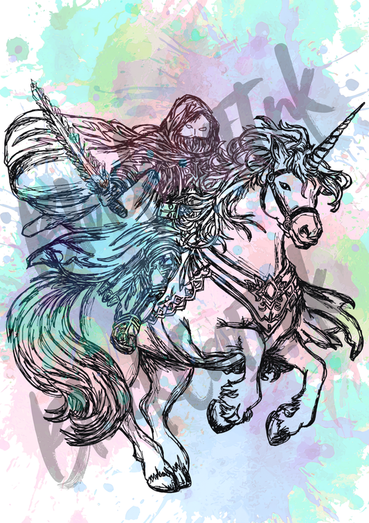 Dark Unicorn Rider- A4 & A3 Size Available (Handmade)
